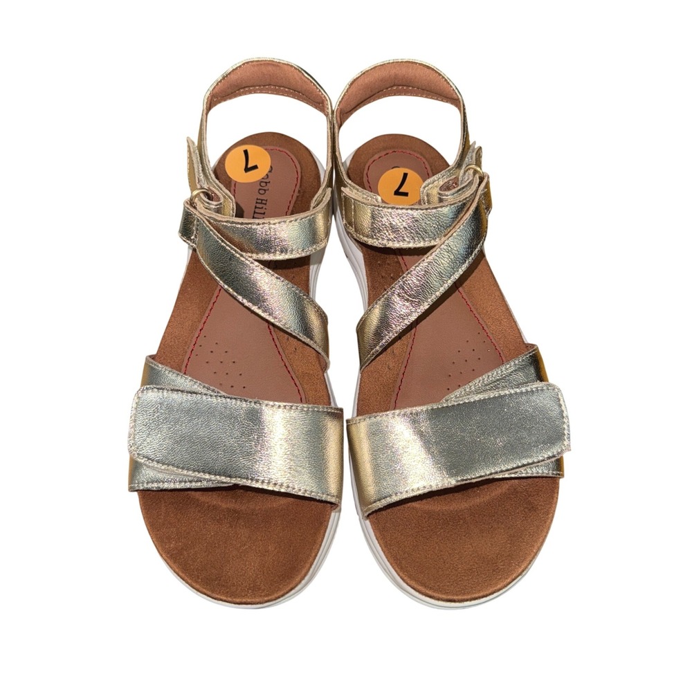 NEW Cobb Hill Fiah Open Sandals Womens 7M Metallic Gold Leather Strappy Comfort